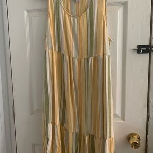 Croft & Barrow Yellow and Green Striped Midi Dress